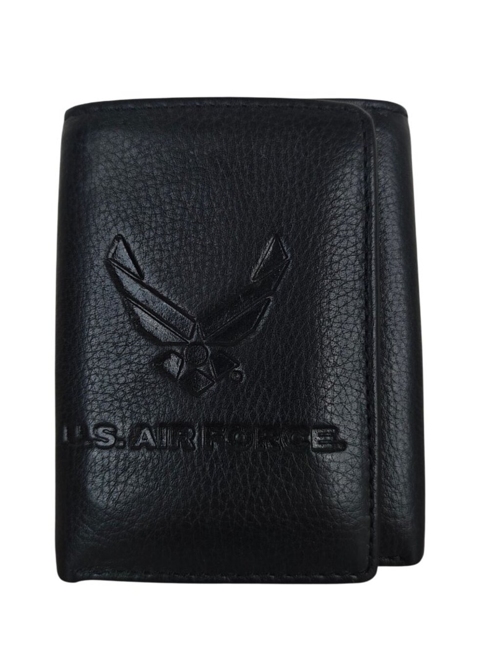 NEW U.S. Air Force Black Genuine Leather Trifold Wallet Modern Embossed Emblem